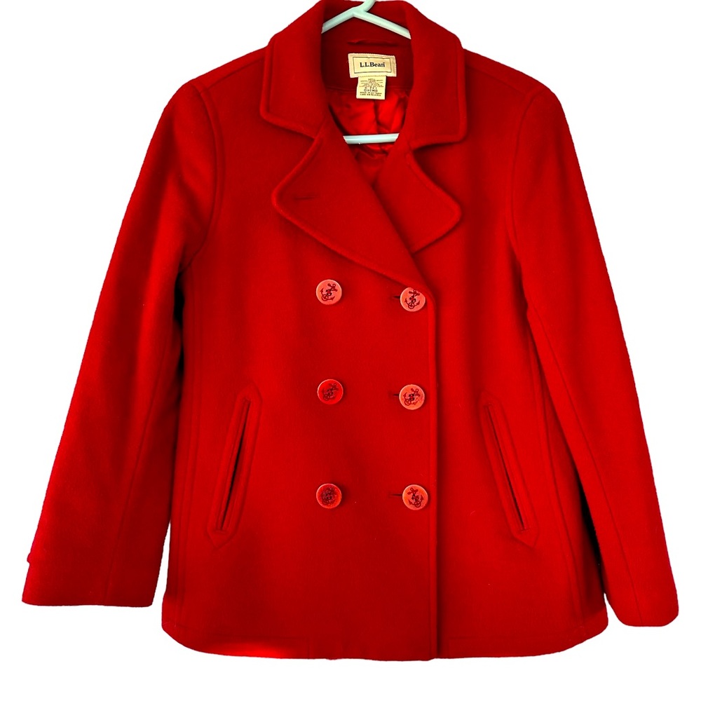 LL Bean Women’s Lambswool Red Thinsulate Insulated Peacoat Size 6P